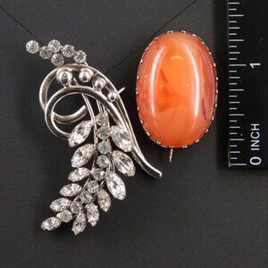 Antique Agate Brooch and Vintage Sterling Rhinestone Brooch